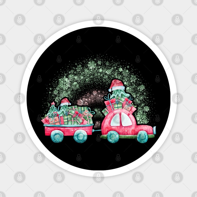 Christmas Farm Tractor Xmas Tree Lights Santa Hat Farmer Magnet by Happy Shirt